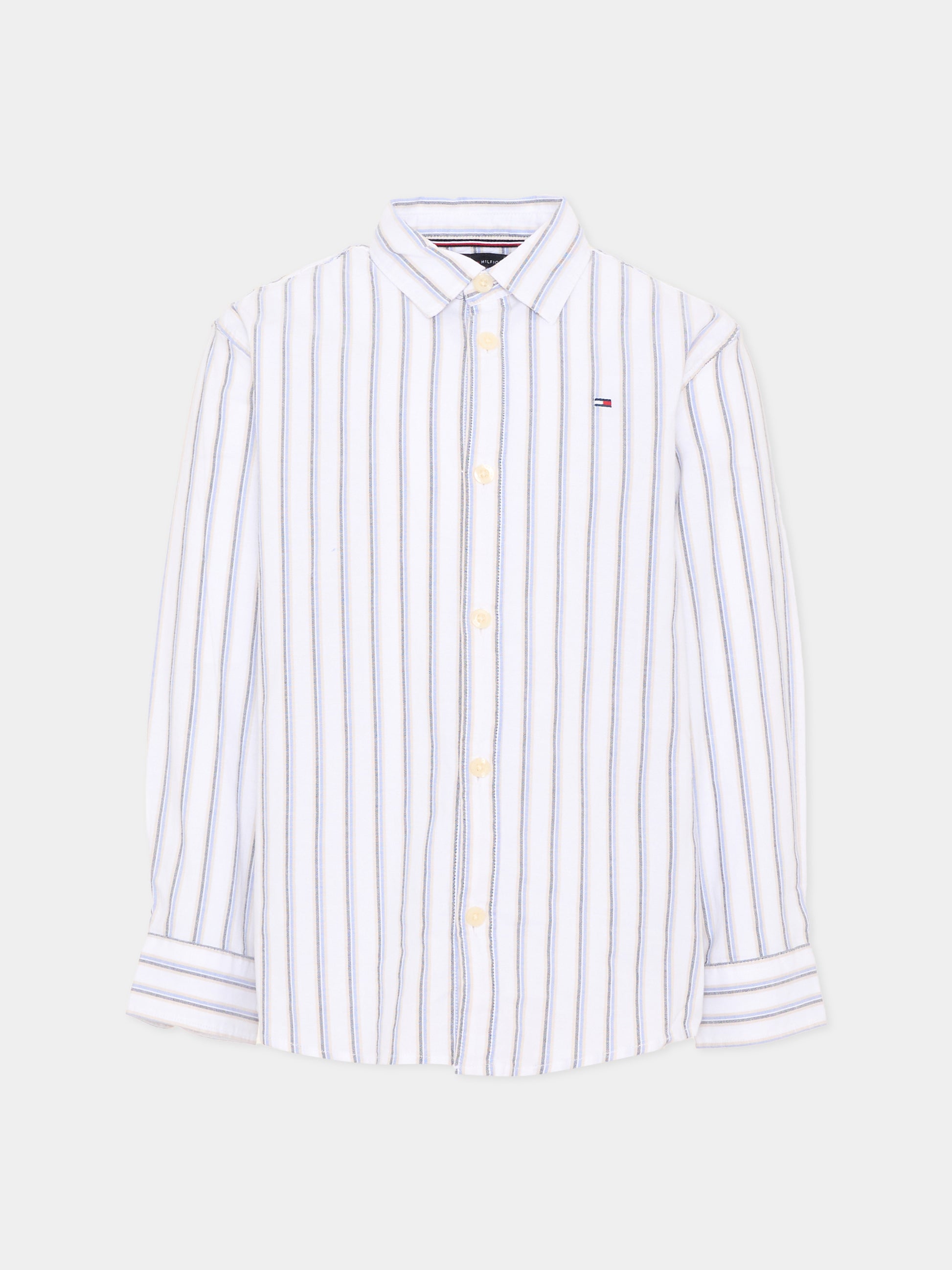 Camicia a manica lunga bianca a righe per bambino,Tommy Hilfiger Junior,KB0KB10066 YBR