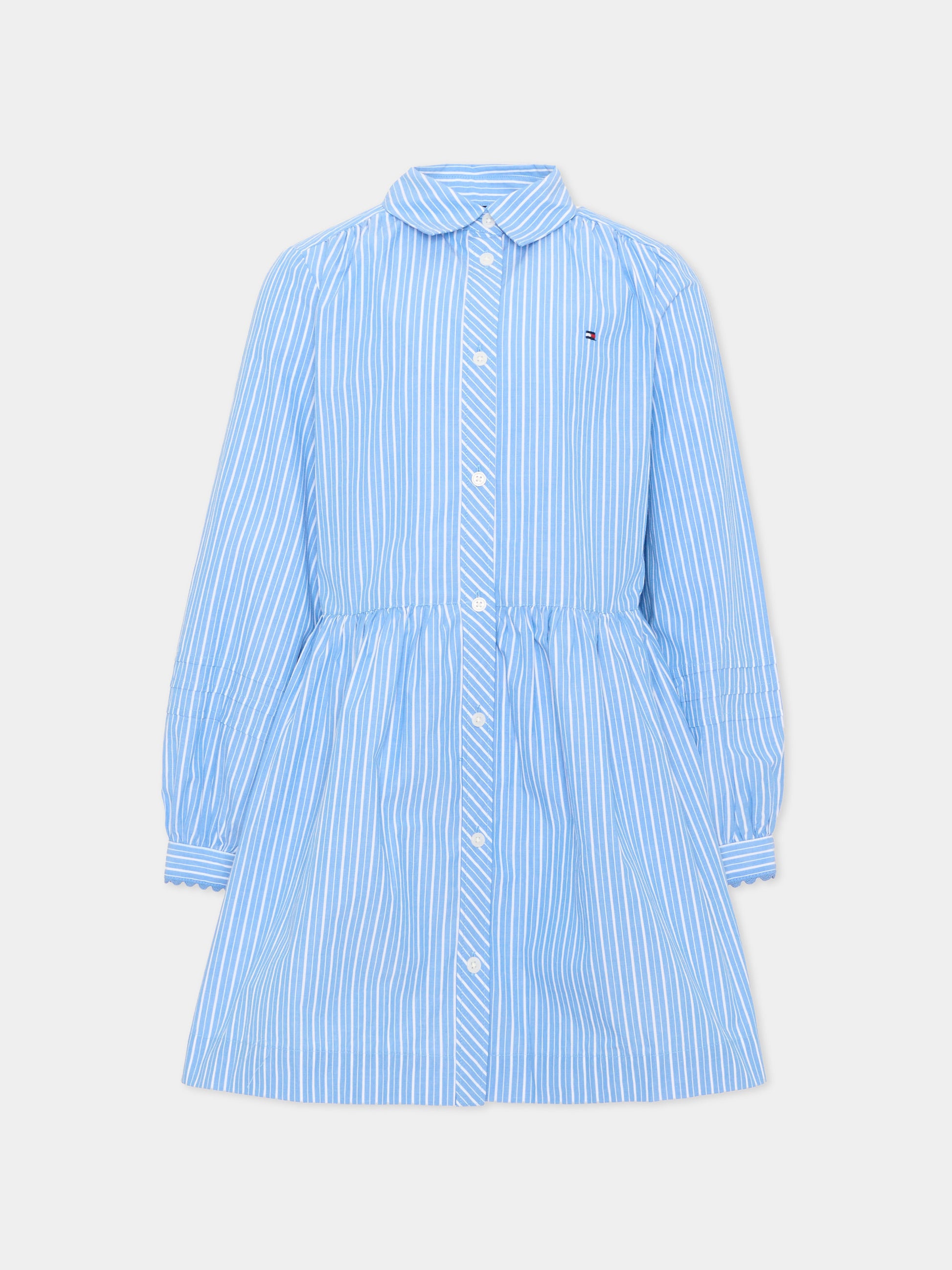 Vestito a manica lunga celeste a righe per bambina,Tommy Hilfiger Junior,KG0KG08936 C1T