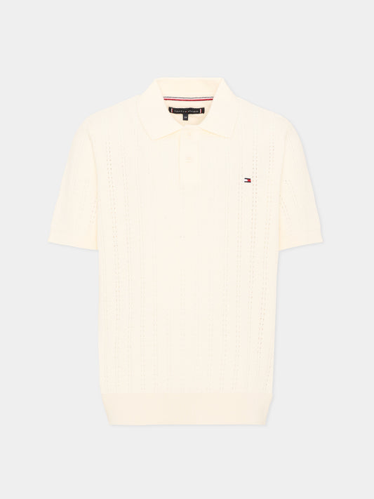 Polo a manica corta avorio per bambino,Tommy Hilfiger Junior,KB0KB10251 YA8