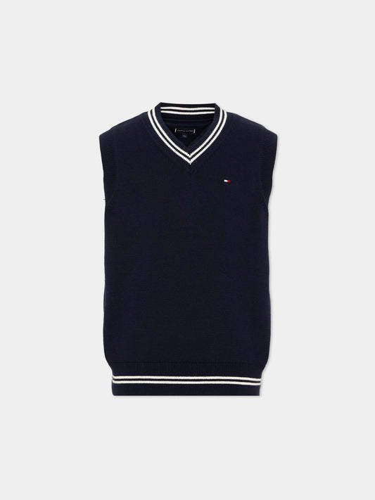 Maglia gilet blu per bambino con logo,Tommy Hilfiger Junior,KB0KB10426 YA8