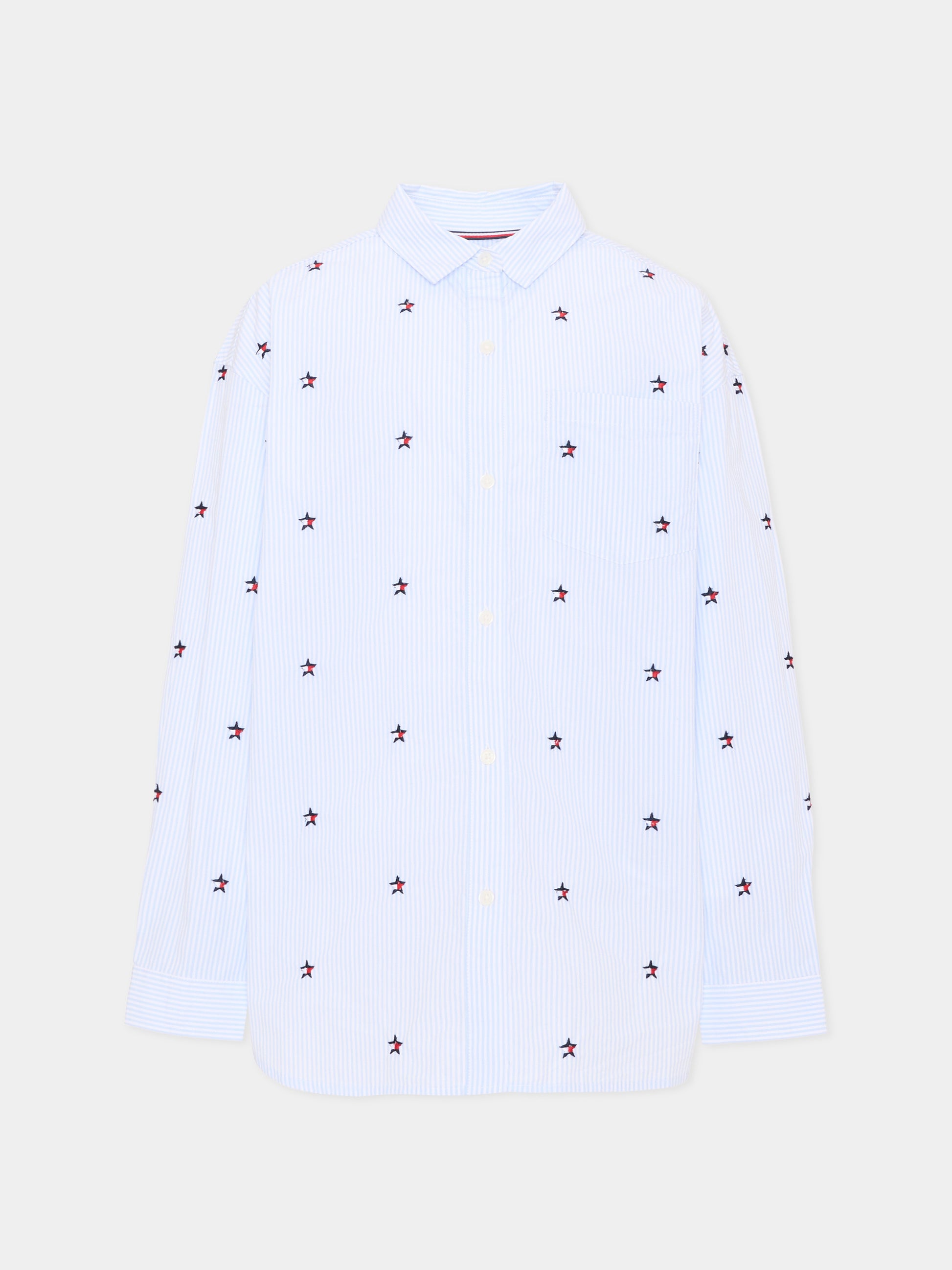 Camicia a manica lunga azzurra per bambino stelle ricamate,Tommy Hilfiger Junior,KG0KG09306 C3Q