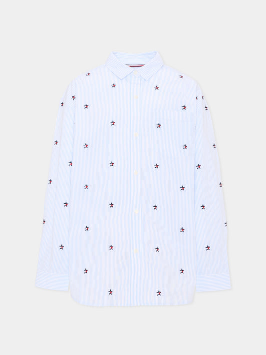Camicia a manica lunga azzurra per bambino stelle ricamate,Tommy Hilfiger Junior,KG0KG09306 C3Q