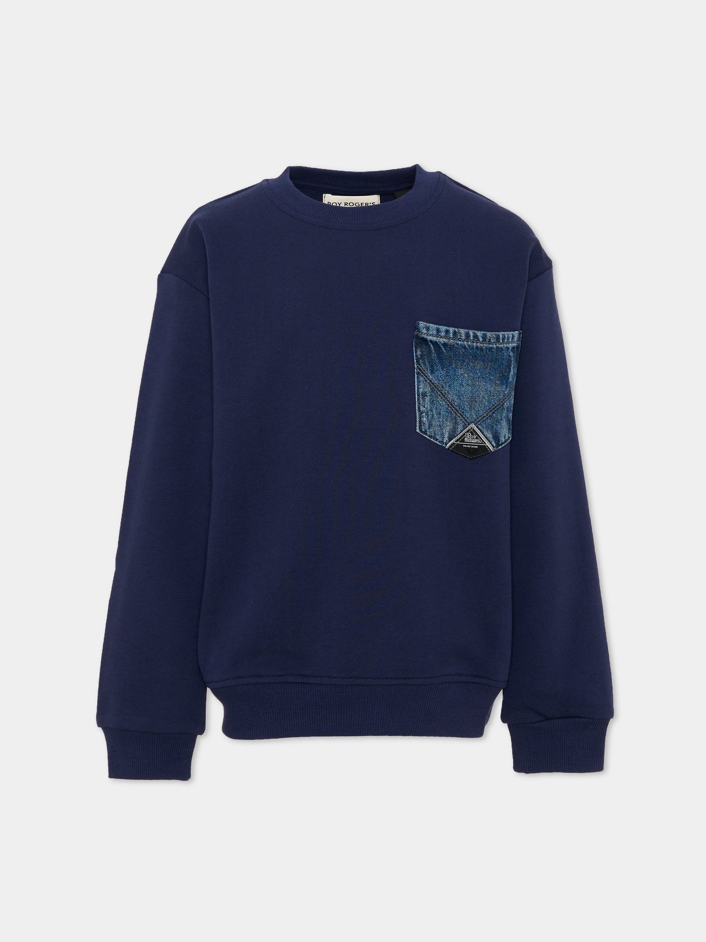 Felpa blu per bambino con tasca denim,Roy Roger's Kids,RG100 0 3854