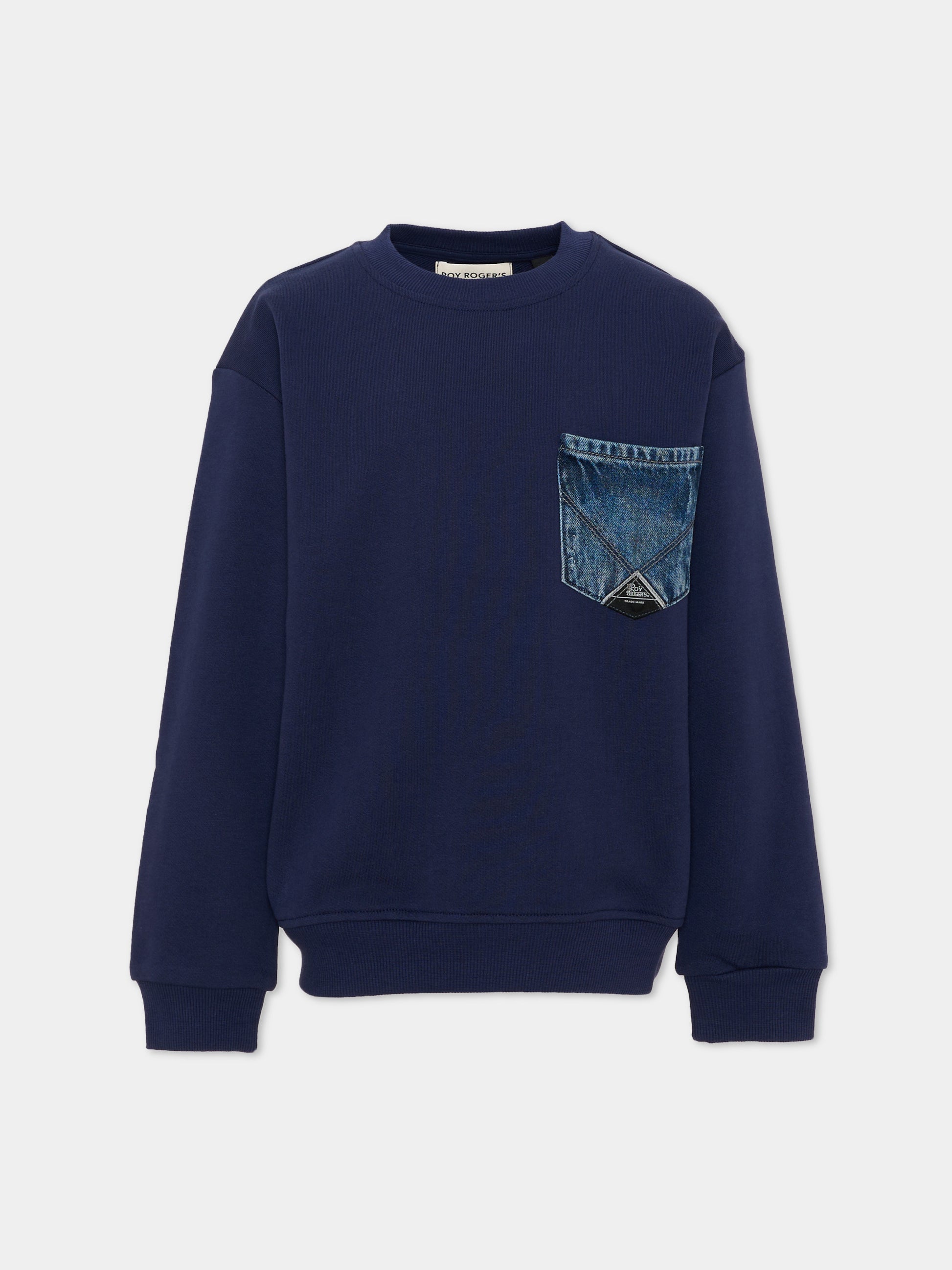 Felpa blu per bambino con tasca denim,Roy Roger's Kids,RG100 0 3854