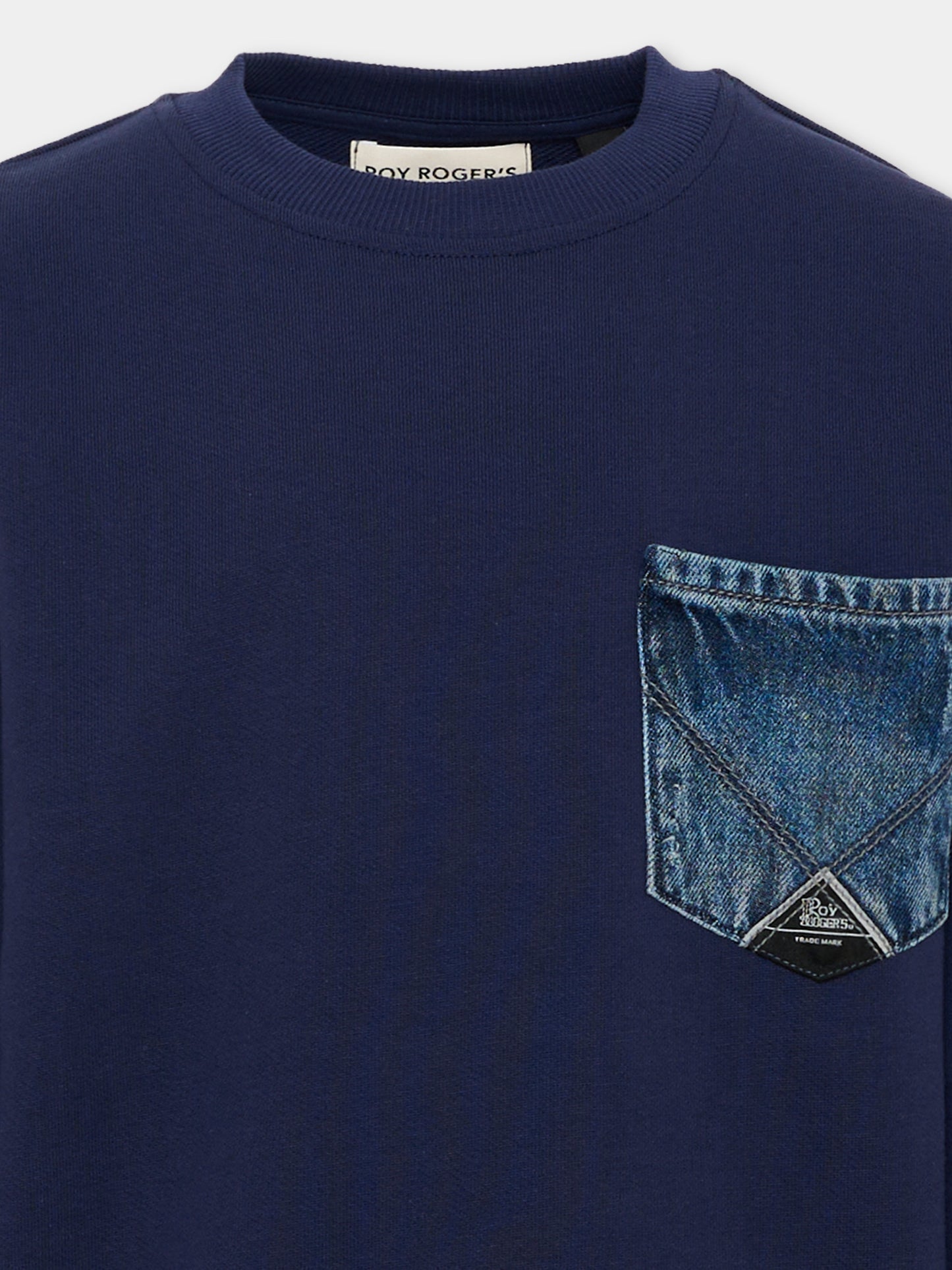 Felpa blu per bambino con tasca denim,Roy Roger's Kids,RG100 0 3854