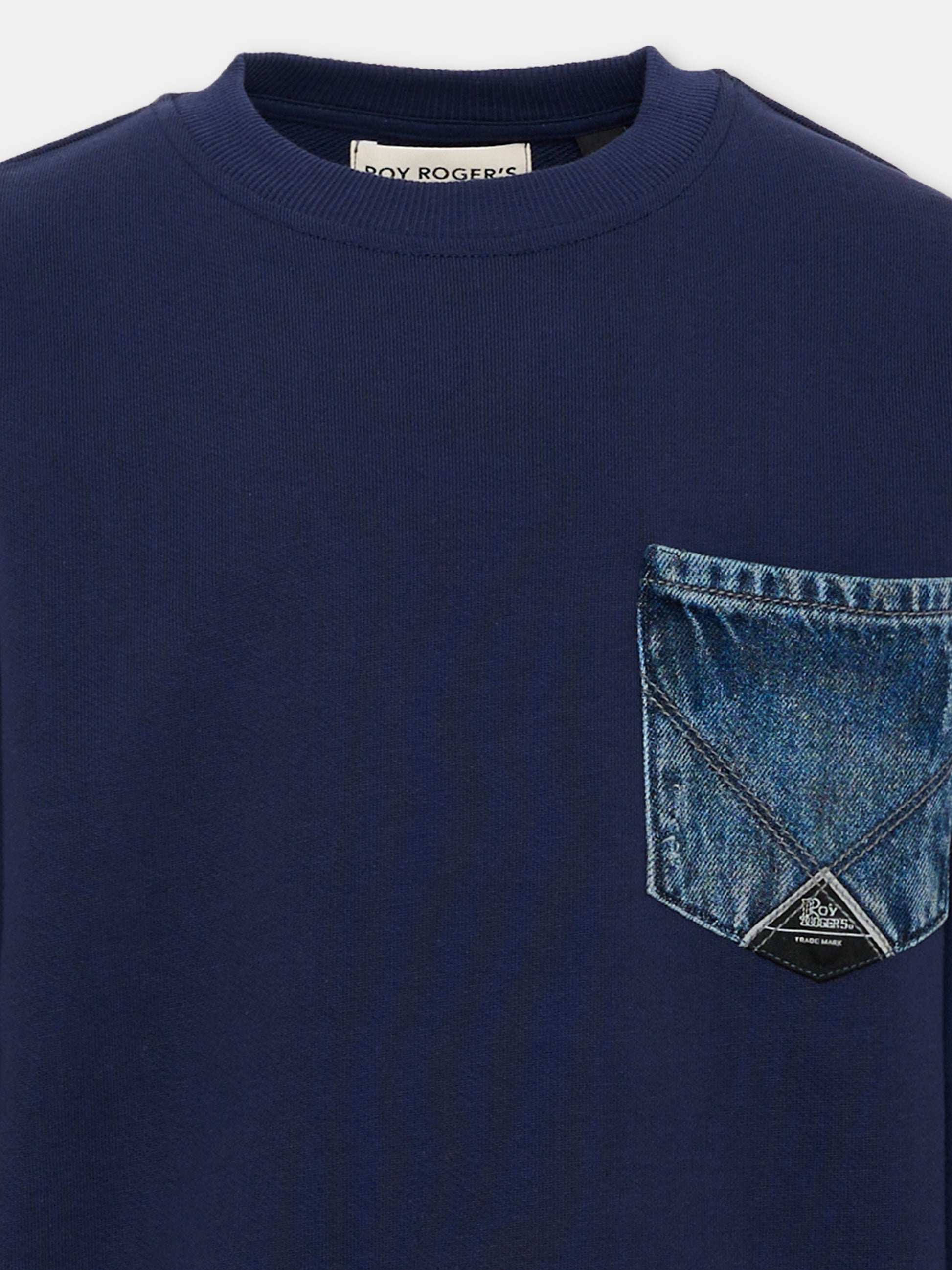 Felpa blu per bambino con tasca denim,Roy Roger's Kids,RG100 0 3854