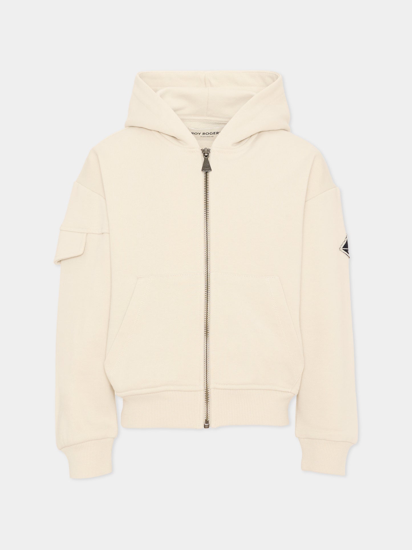 Felpa con cappuccio beige per bambino stampa logo,Roy Roger's Kids,RG114 0 421