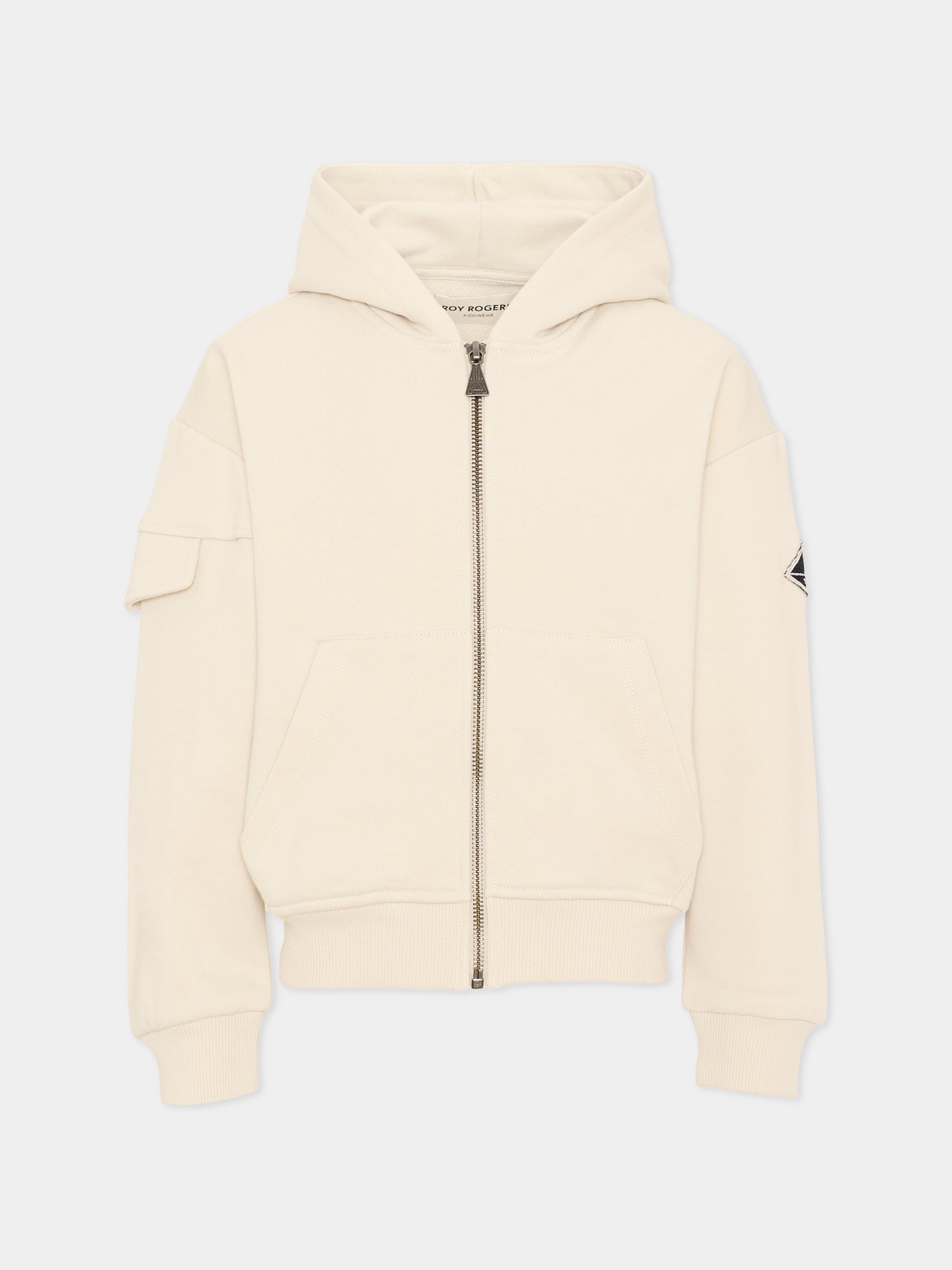 Felpa con cappuccio beige per bambino stampa logo,Roy Roger's Kids,RG114 0 421