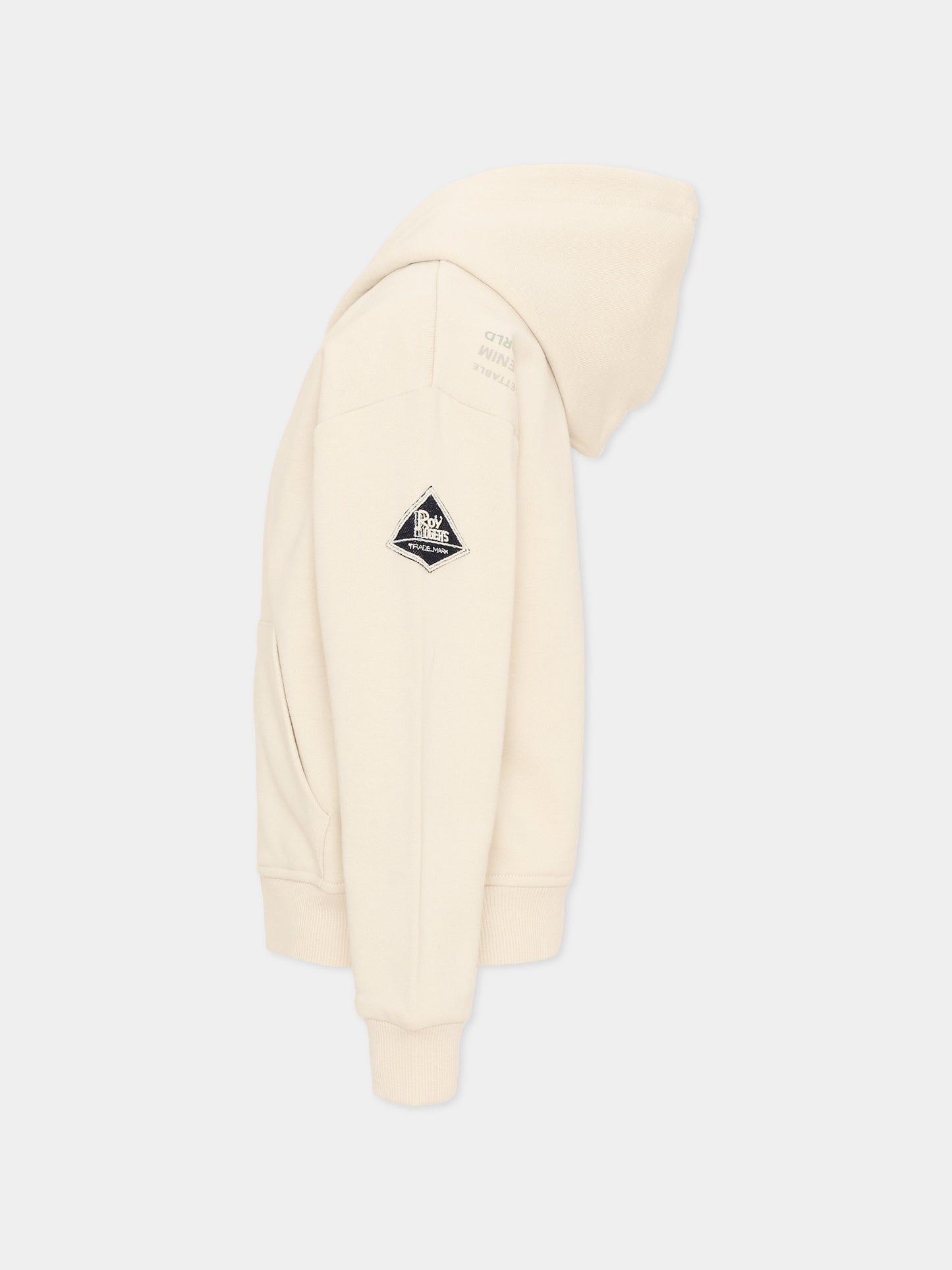 Felpa con cappuccio beige per bambino stampa logo,Roy Roger's Kids,RG114 0 421