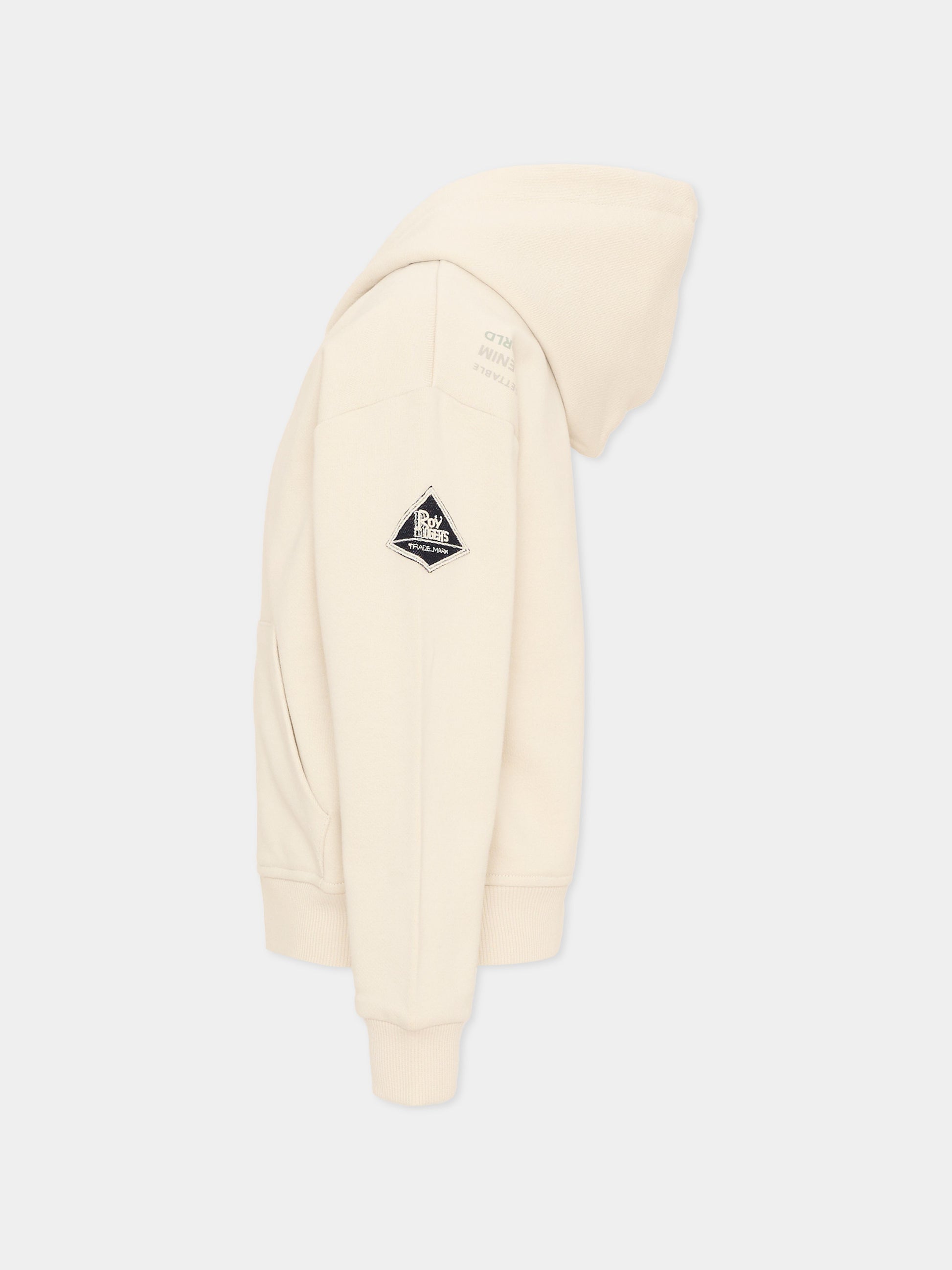 Felpa con cappuccio beige per bambino stampa logo,Roy Roger's Kids,RG114 0 421