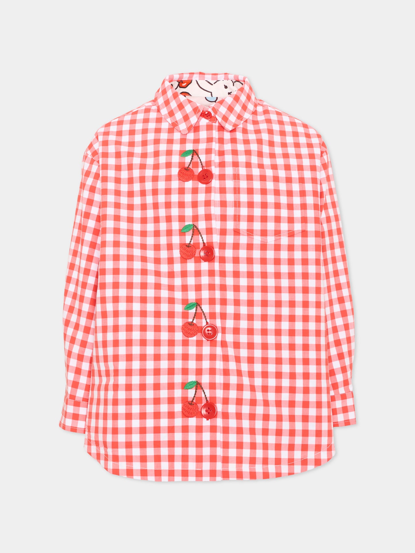 Camicia a manica lunga rossa per bambina reversibile,Poco Blush,SS26125
