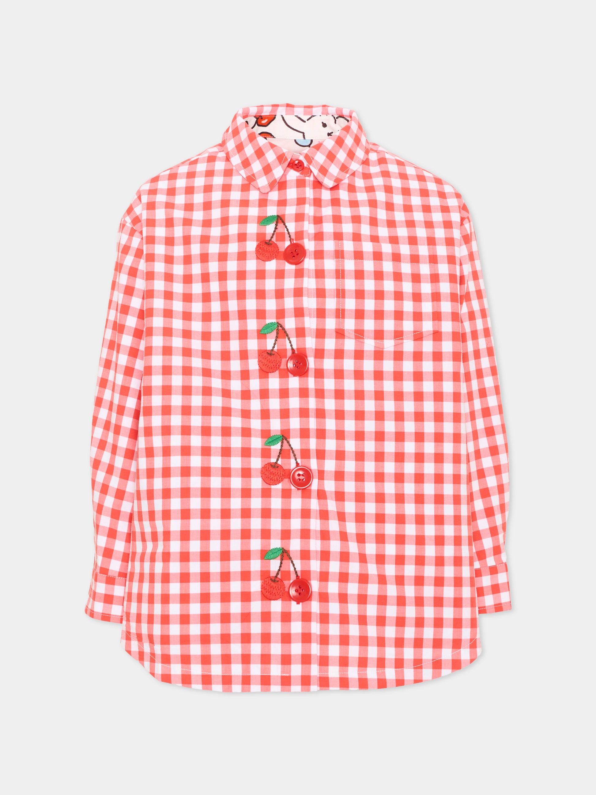 Camicia a manica lunga rossa per bambina reversibile,Poco Blush,SS26125