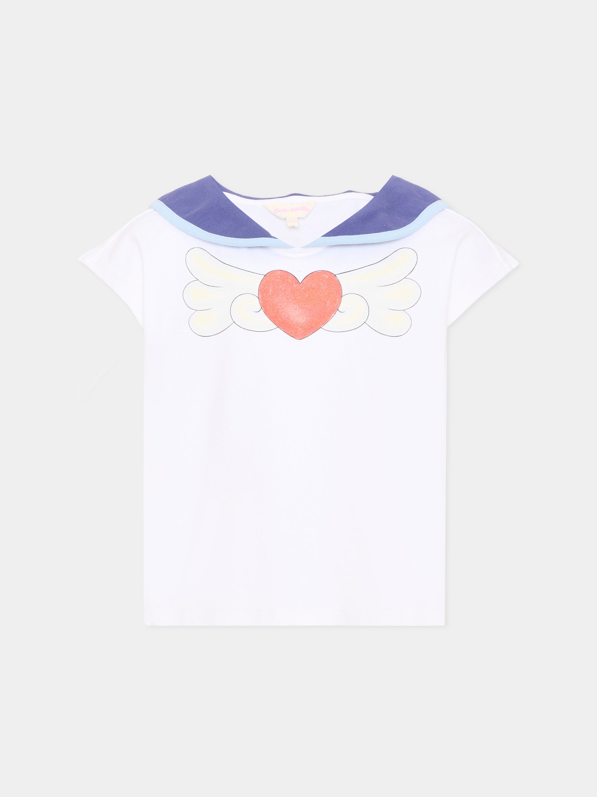 T-shirt a manica corta bianca per bambina stampa cuore,Poco Blush,SS26239