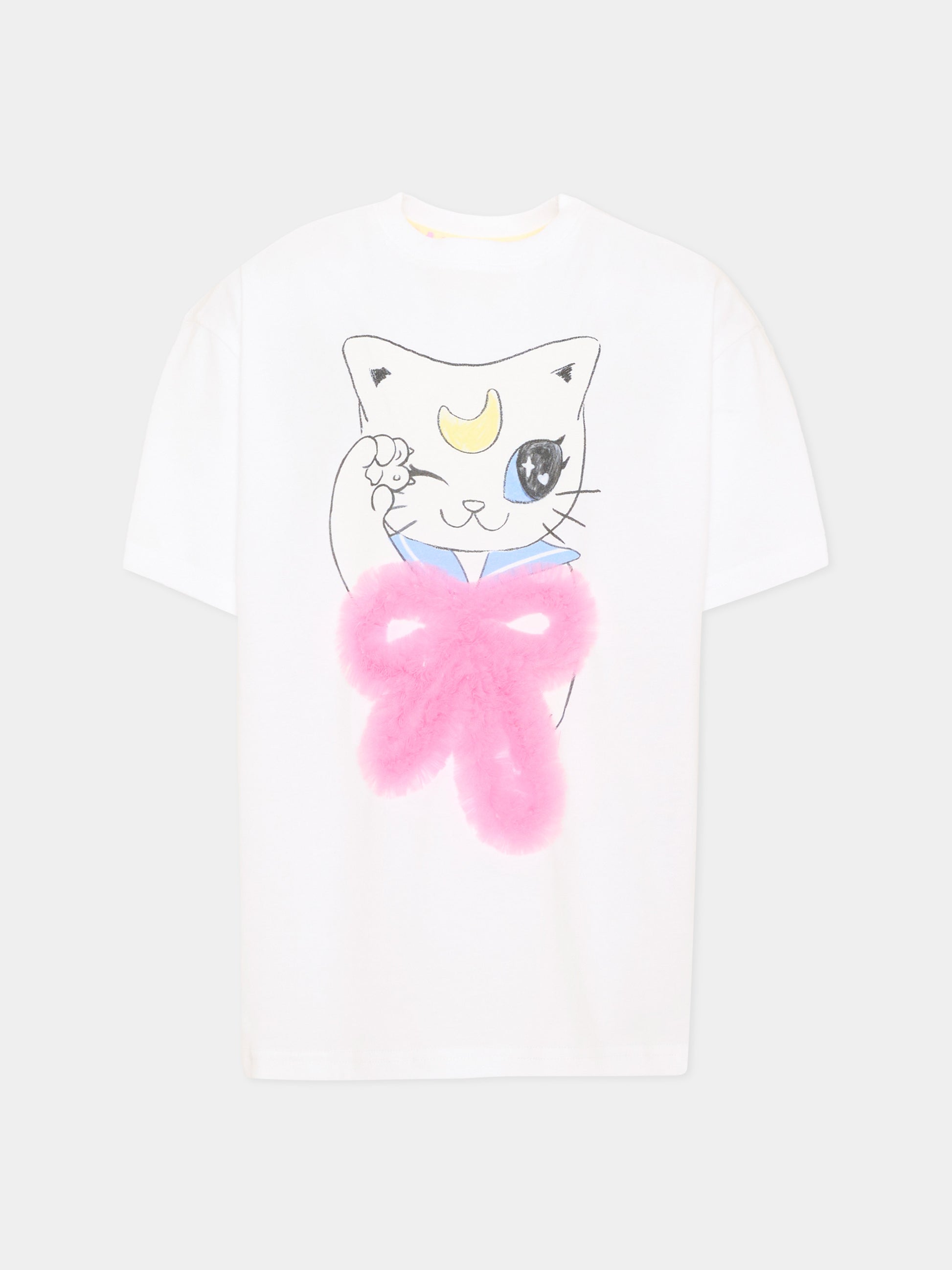 T-Shirt a manica corta bianca per bambina gatto,Poco Blush,SS26241