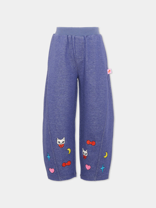 Pantalone blu per bambina ricamato,Poco Blush,SS26133