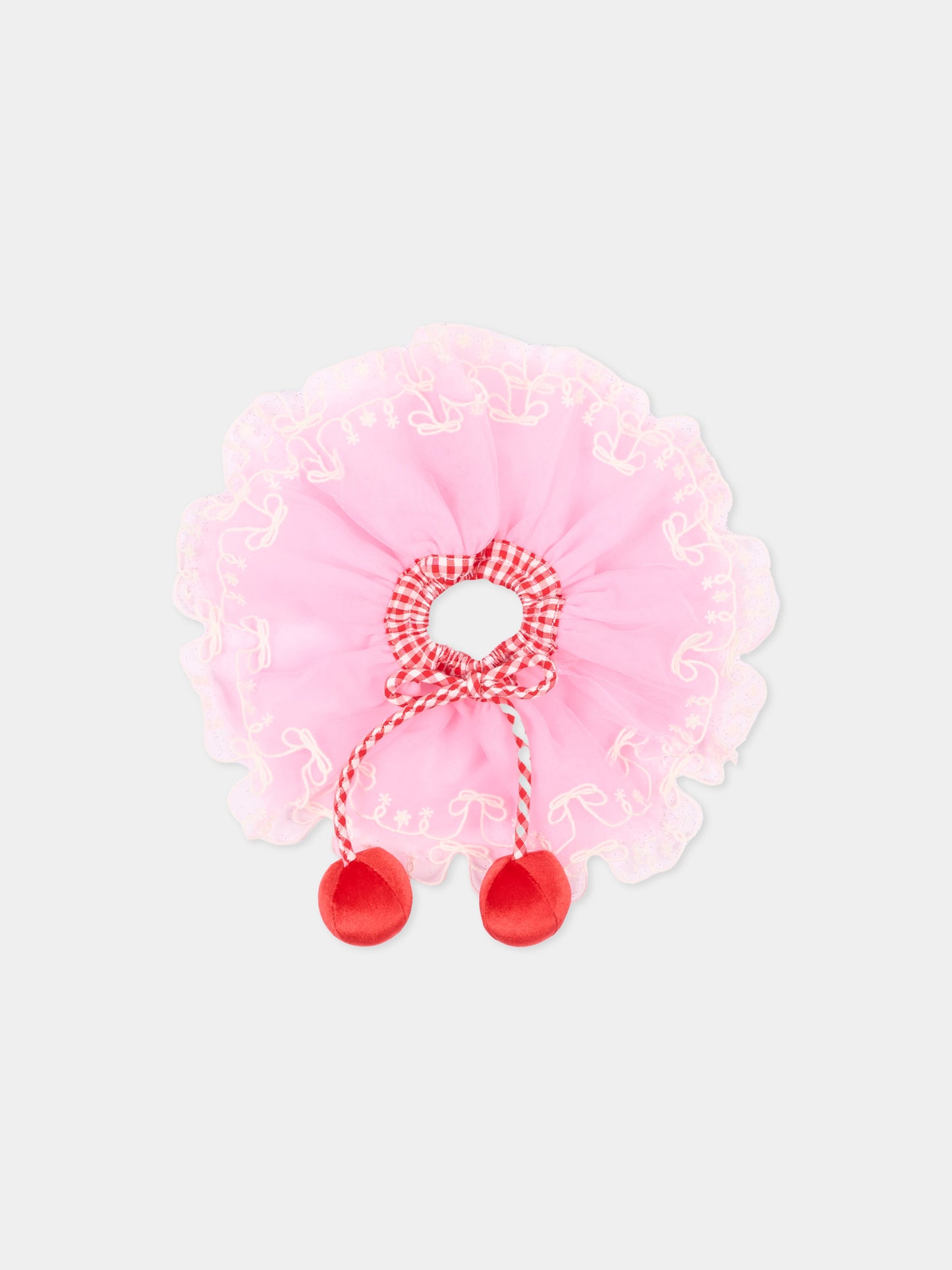 Elastico per capelli con ricamo ciliegie da bambina,Poco Blush,SS262A04
