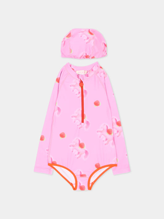 Costume intero rosa per bambina con pony,Poco Blush,SS264105