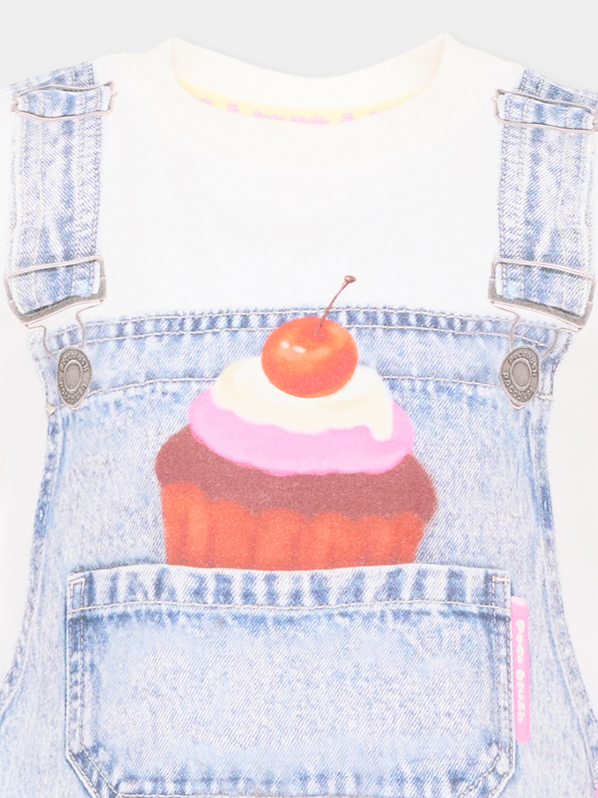 T-shirt a manica lunga bianca per bambina stampa salopette,Poco Blush,SS26112