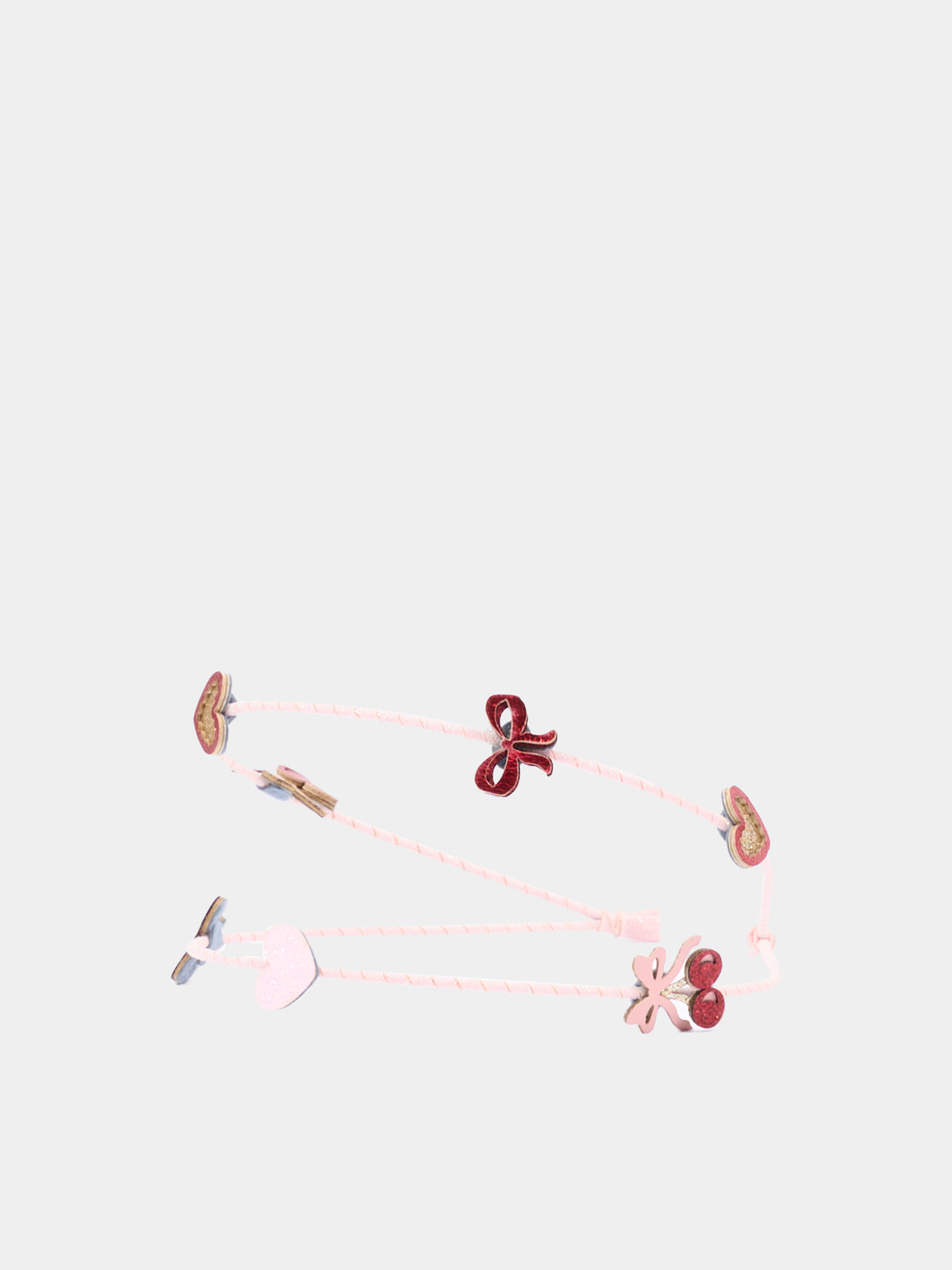 Cerchietto rosa per bambina con cuori e ciliegie
