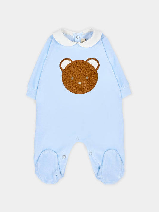 Tutina celeste per neonato con orsetto in ciniglia,Le Boo Beebè,CB040 40