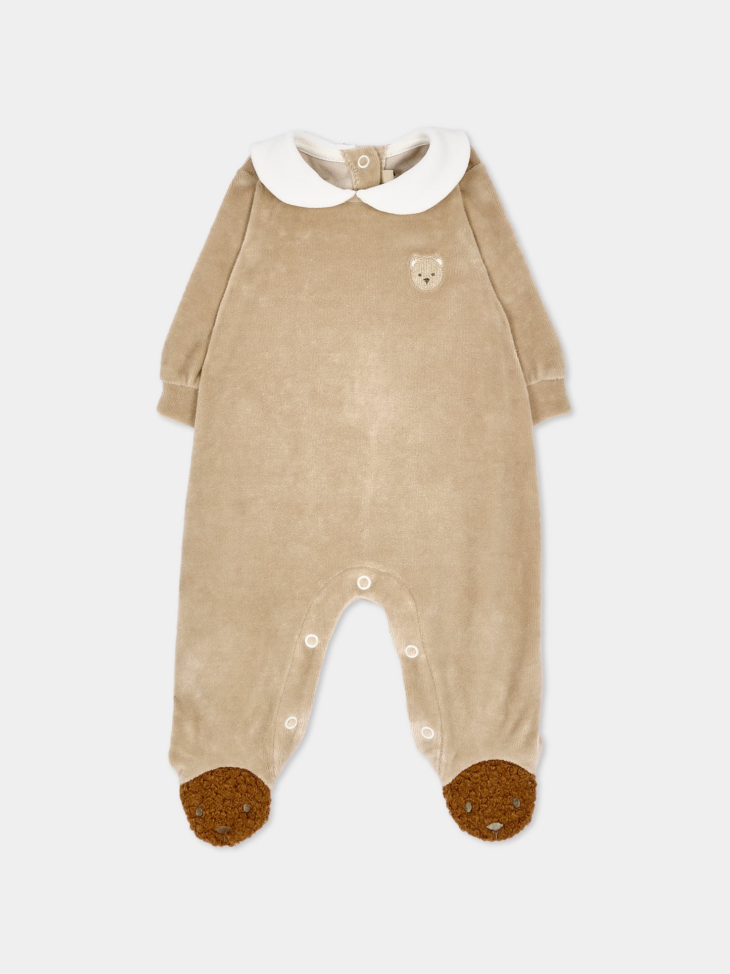 Tutina beige per neonati in ciniglia con dettagli bouclé,Le Boo Beebè,CB041 21