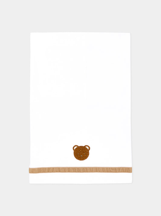 Lenzuola bianche per neonati con orsetto bouclé,Le Boo Beebè,CBL040 1021