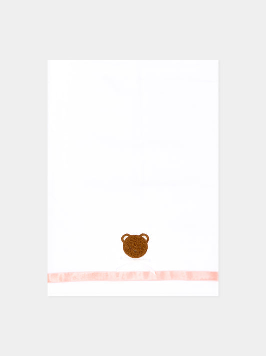 Lenzuola bianche per neonata con orsetto bouclé,Le Boo Beebè,CBL040 1030