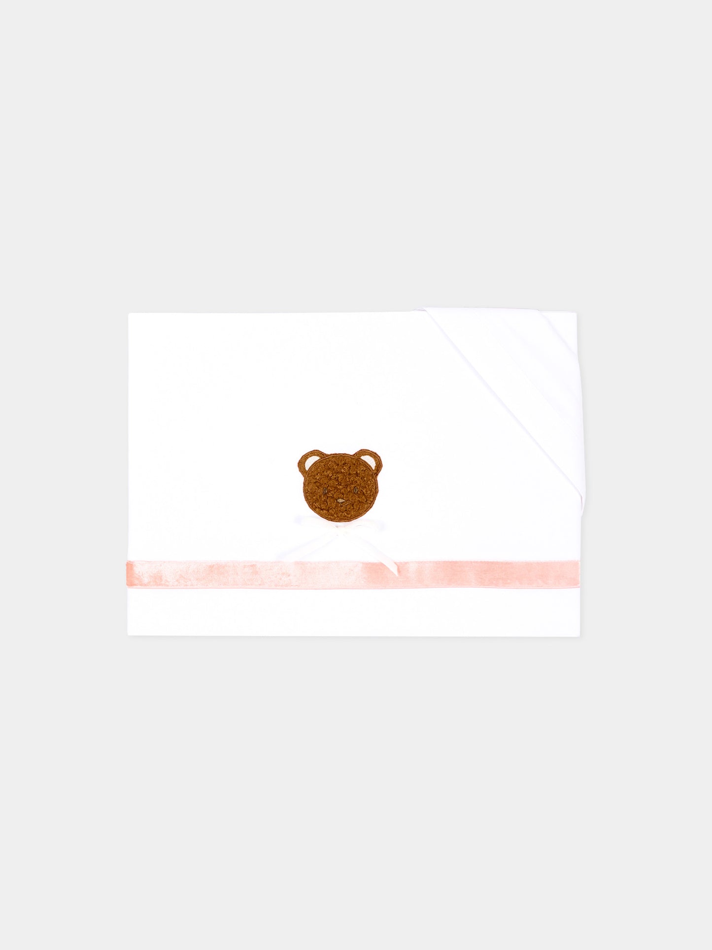 Lenzuola bianche per neonata con orsetto bouclé,Le Boo Beebè,CBL040 1030