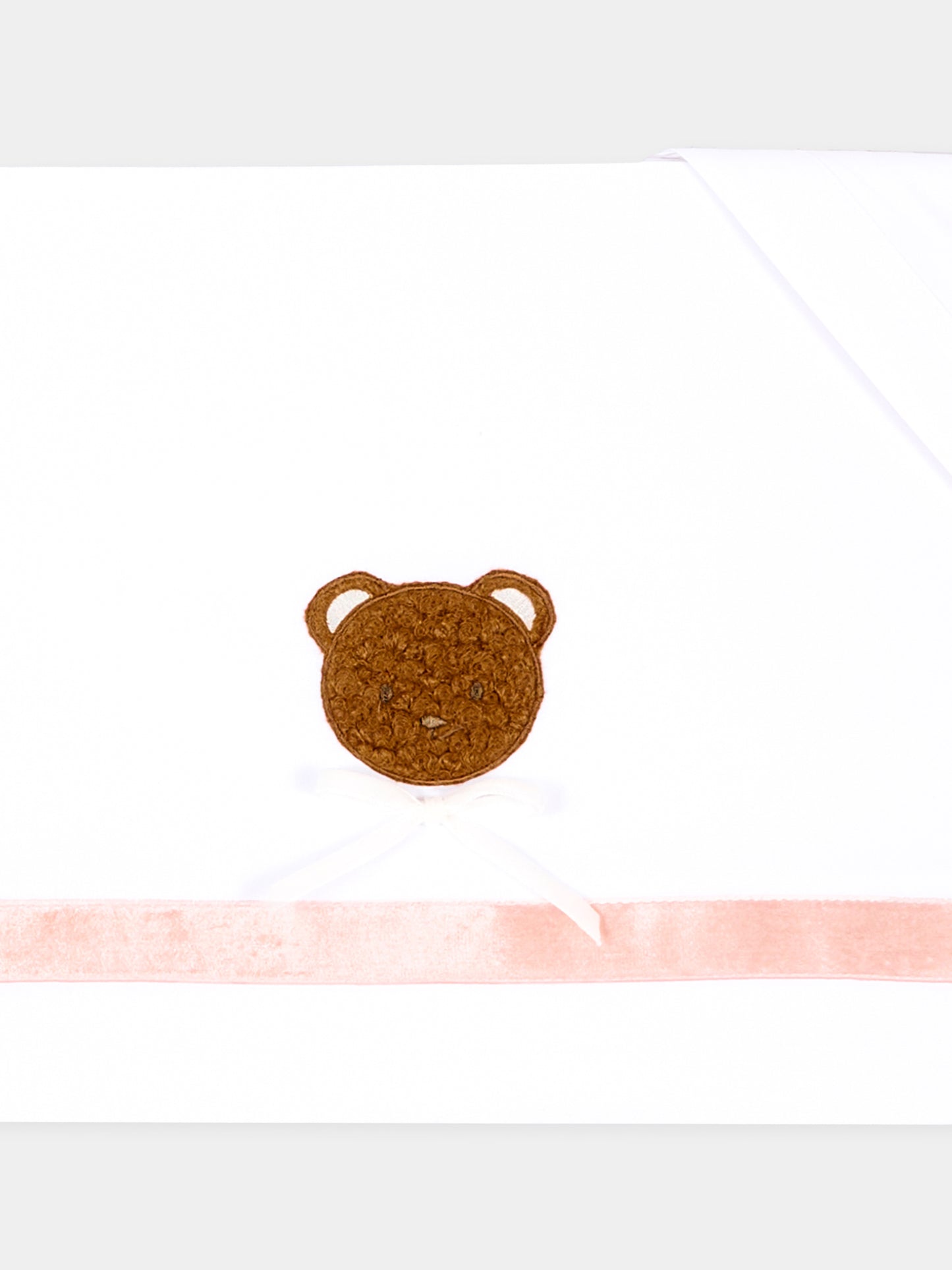 Lenzuola bianche per neonata con orsetto bouclé,Le Boo Beebè,CBL040 1030