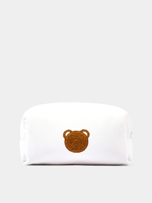 Pochette bianca per neonato in ciniglia con orsetto,Le Boo Beebè,CBR040 20