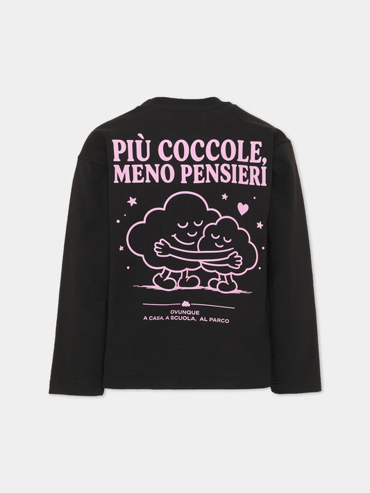T-shirt a manica lunga nera per bambini con frase sul retro,Pescheria Mon Amour X Coccolebimbi,PMAK LS002 BLK