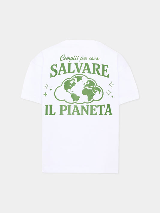 T-shirt a manica corta bianca per bambini con frase sul retro,Pescheria Mon Amour X Coccolebimbi,PMAK TS007 WHT