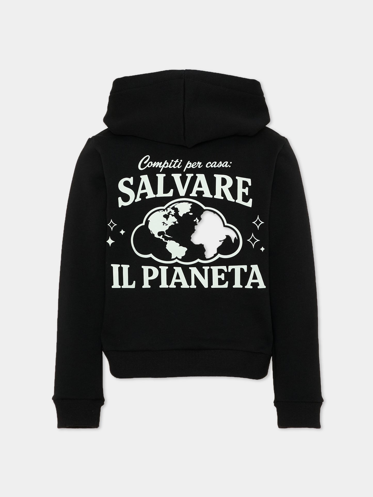 Felpa con cappuccio nera per bambini con stampa,Pescheria Mon Amour X Coccolebimbi,PMAK HD009 BLK