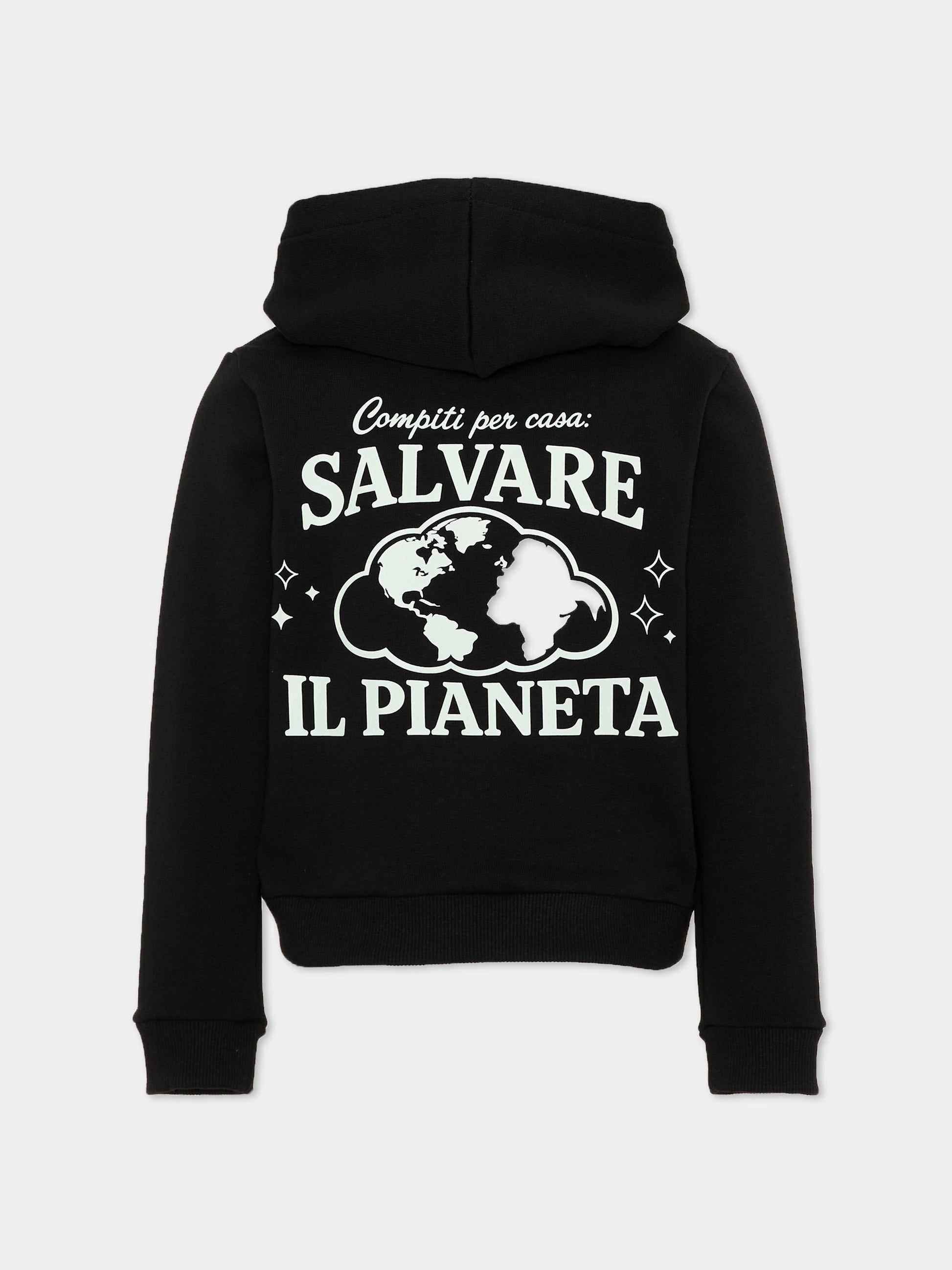 Felpa con cappuccio nera per bambini con stampa,Pescheria Mon Amour X Coccolebimbi,PMAK HD009 BLK