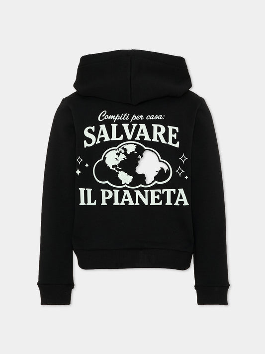 Felpa con cappuccio nera per bambini con stampa,Pescheria Mon Amour X Coccolebimbi,PMAK HD009 BLK
