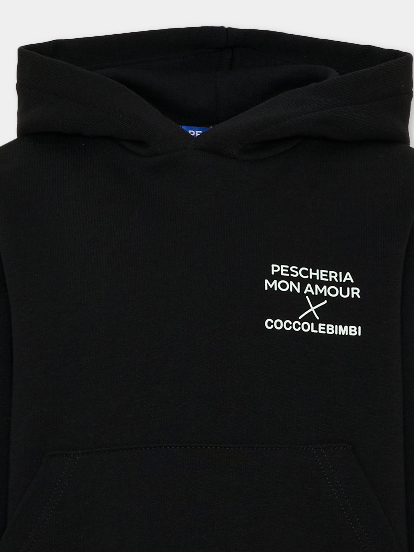 Felpa con cappuccio nera per bambini con stampa,Pescheria Mon Amour X Coccolebimbi,PMAK HD009 BLK