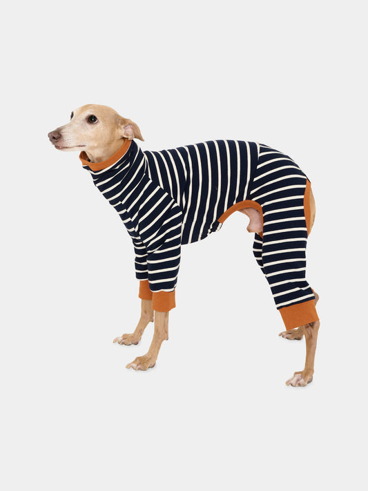 Tutina a 4 zampe Rascal blu per cani rigata,Zigzagoo,RASCAL BLU