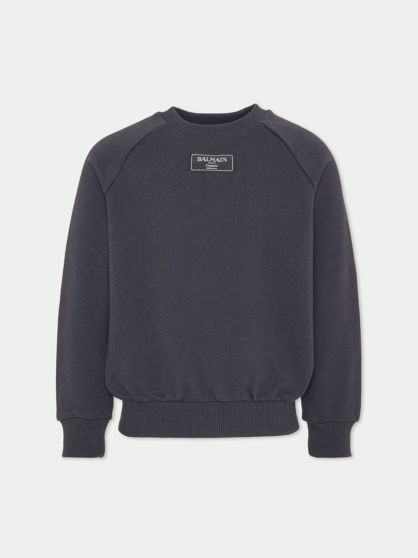 Felpa girocollo blu per bambini con logo,Balmain Kids,BX4P70 Z3183 621