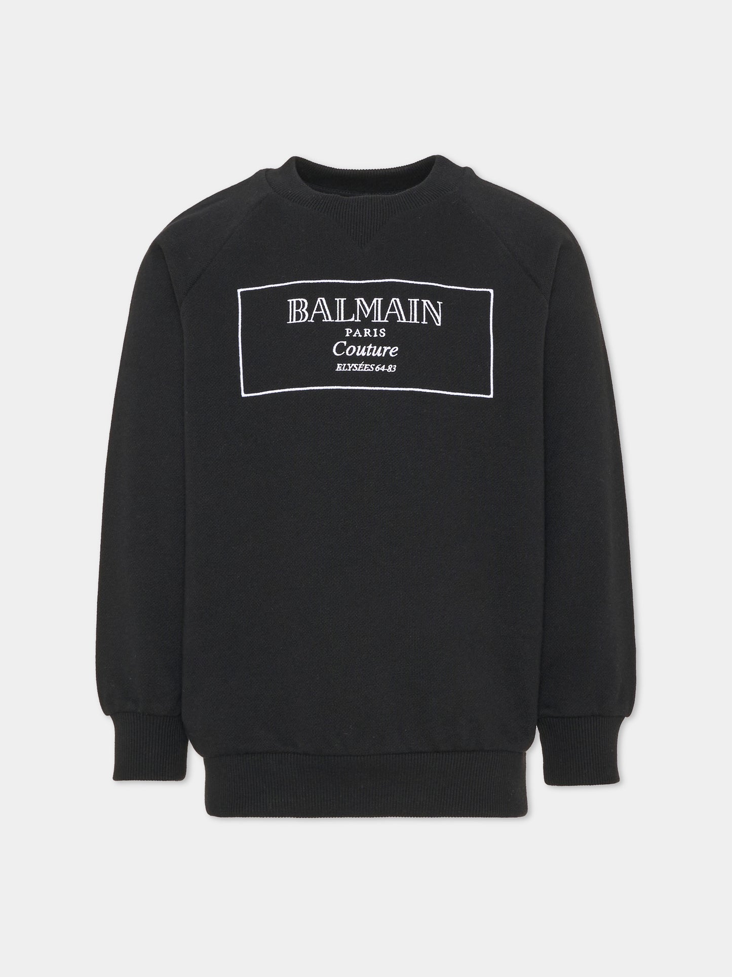 Felpa girocollo nera per bambini con logo,Balmain Kids,BX4P80 Z3183 930BC
