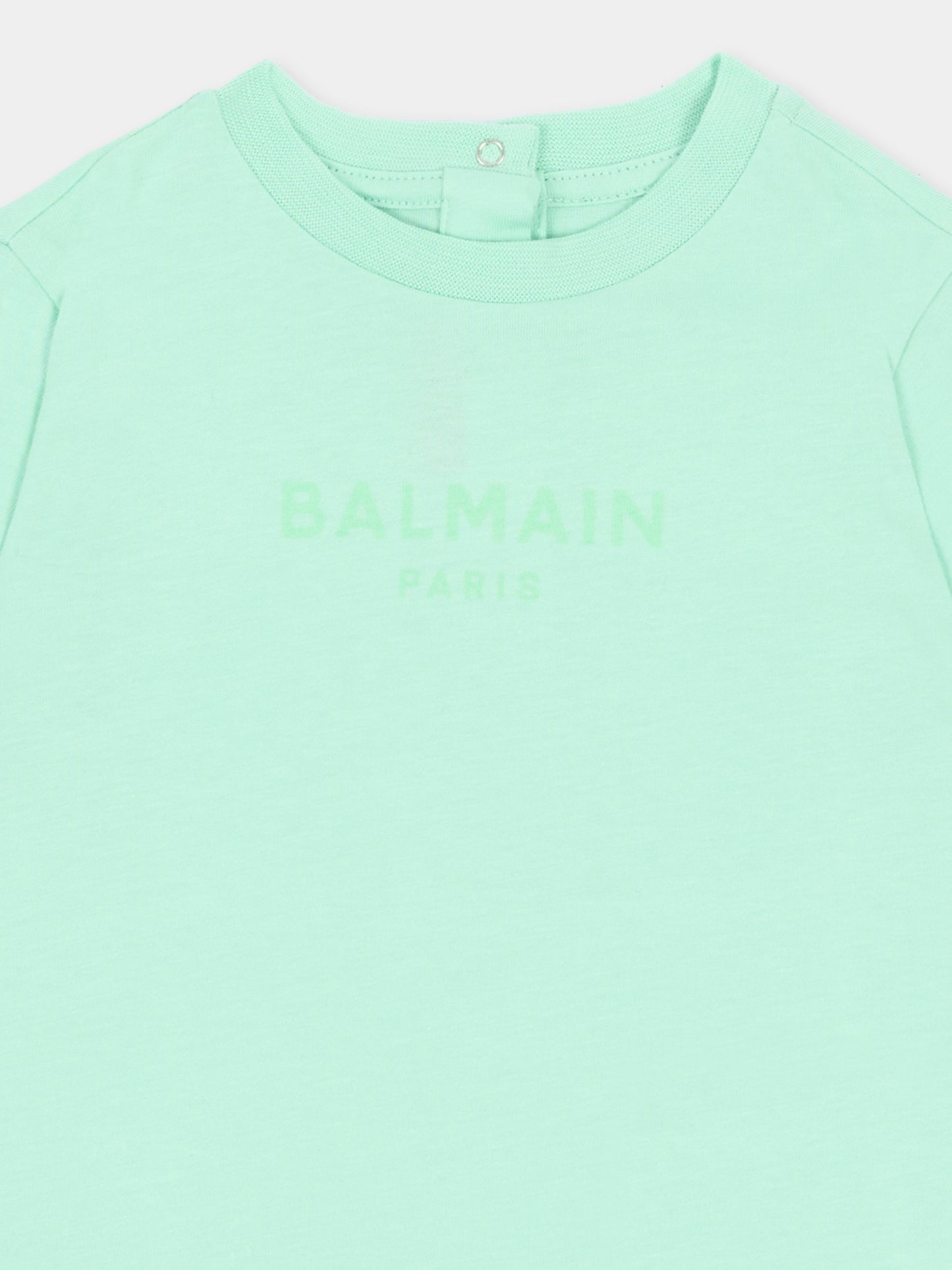 T-shirt verde per neonati con logo,Balmain Kids,BU8681 Z1751 70A
