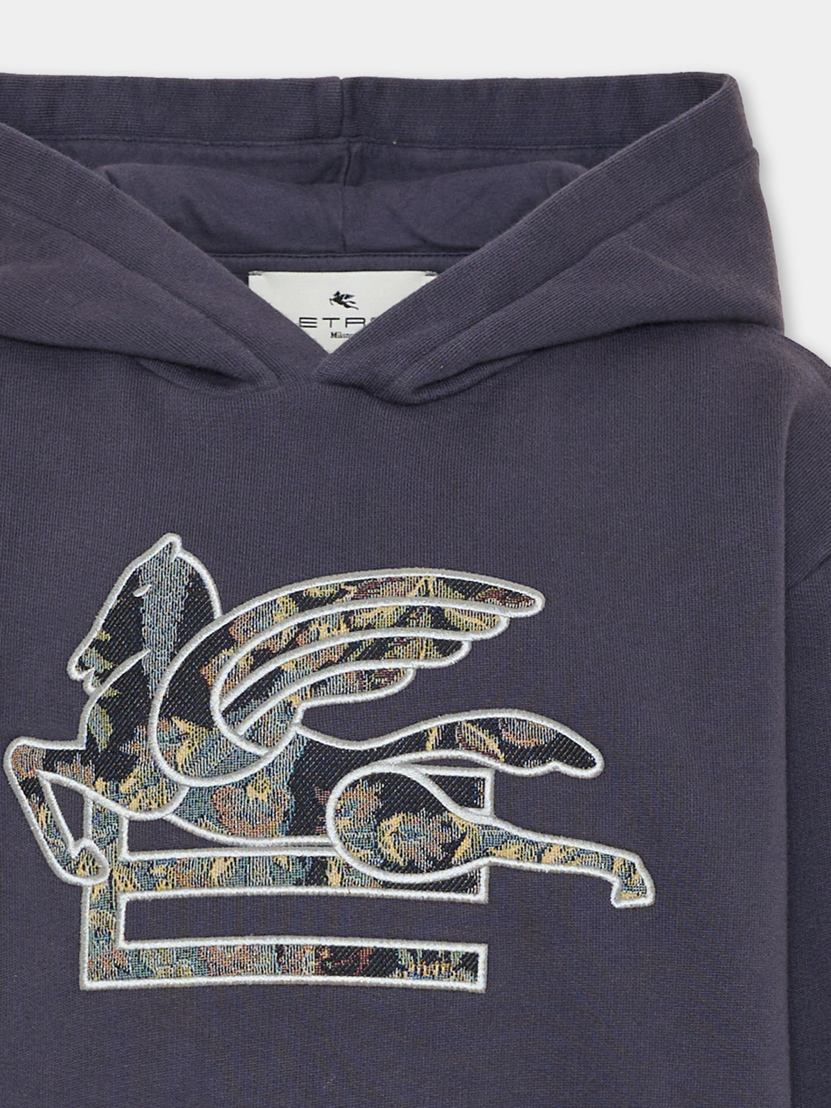 Felpa con cappuccio blu per bambini con Pegaso,Etro,GX4P30 Z3333 667