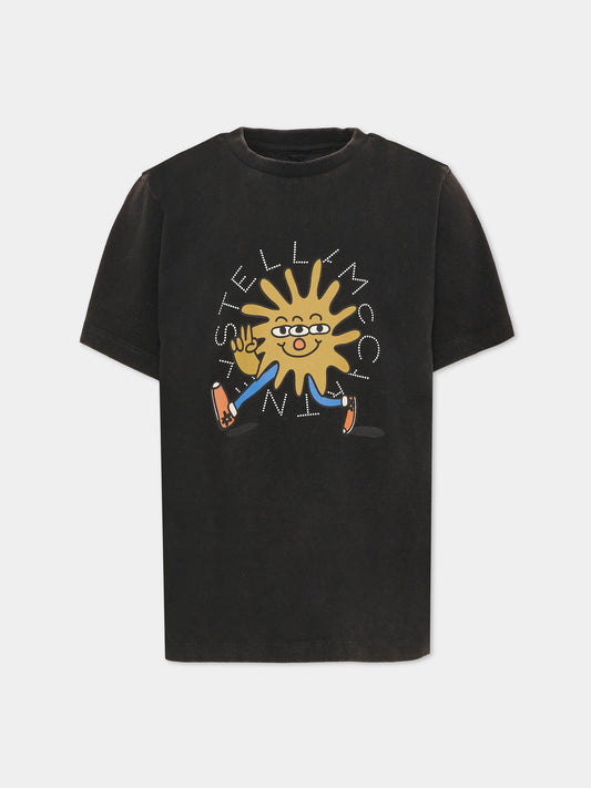 T-shirt nera per bambino con stampa,Stella Mccartney Kids,TV8Q01 Z0434 930