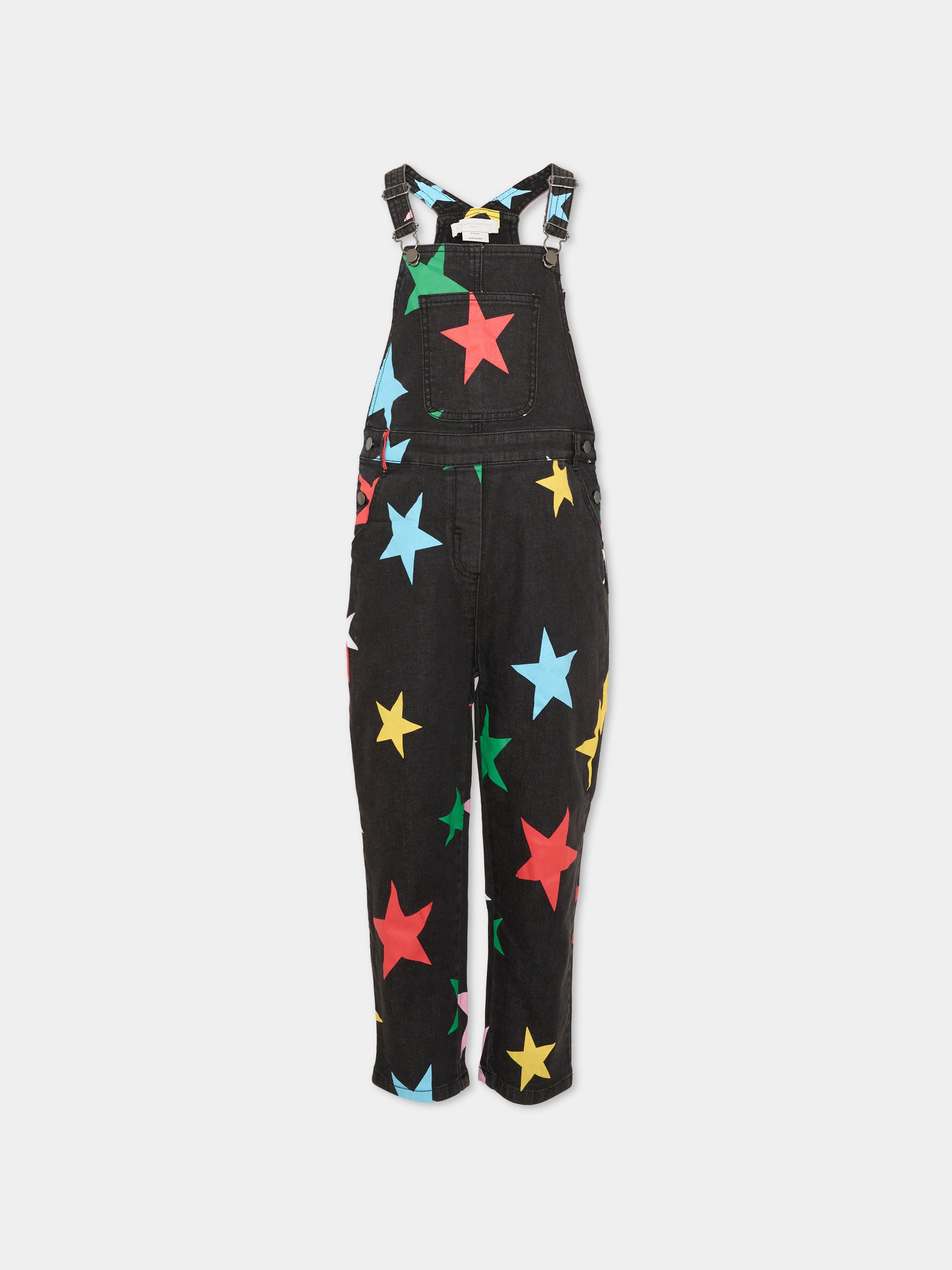 Salopette nera per bambina con stelle,Stella Mccartney Kids,TVAA32 Z2031 930MC