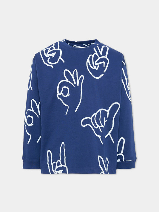 T-shirt a manica lunga blu Rube per bambino con stampa,Molo,1W25A406 9455