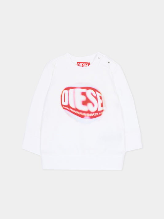 Felpa girocollo bianca per neonato con logo,Diesel,K00701 KYAVF K100