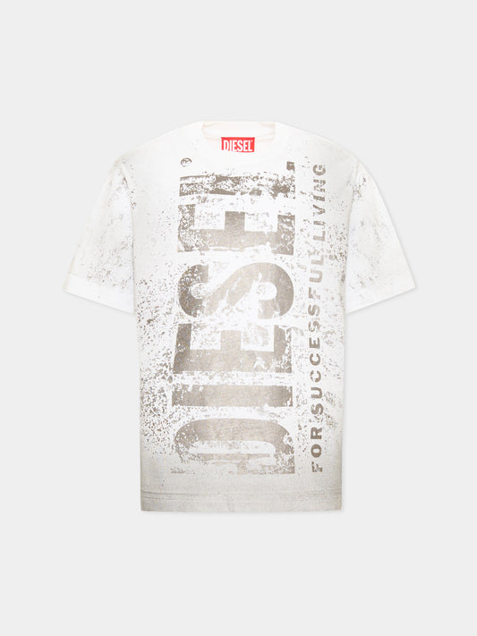 T-shirt a manica corta bianca per bambino con logo,Diesel,J02479 KYAZW K100