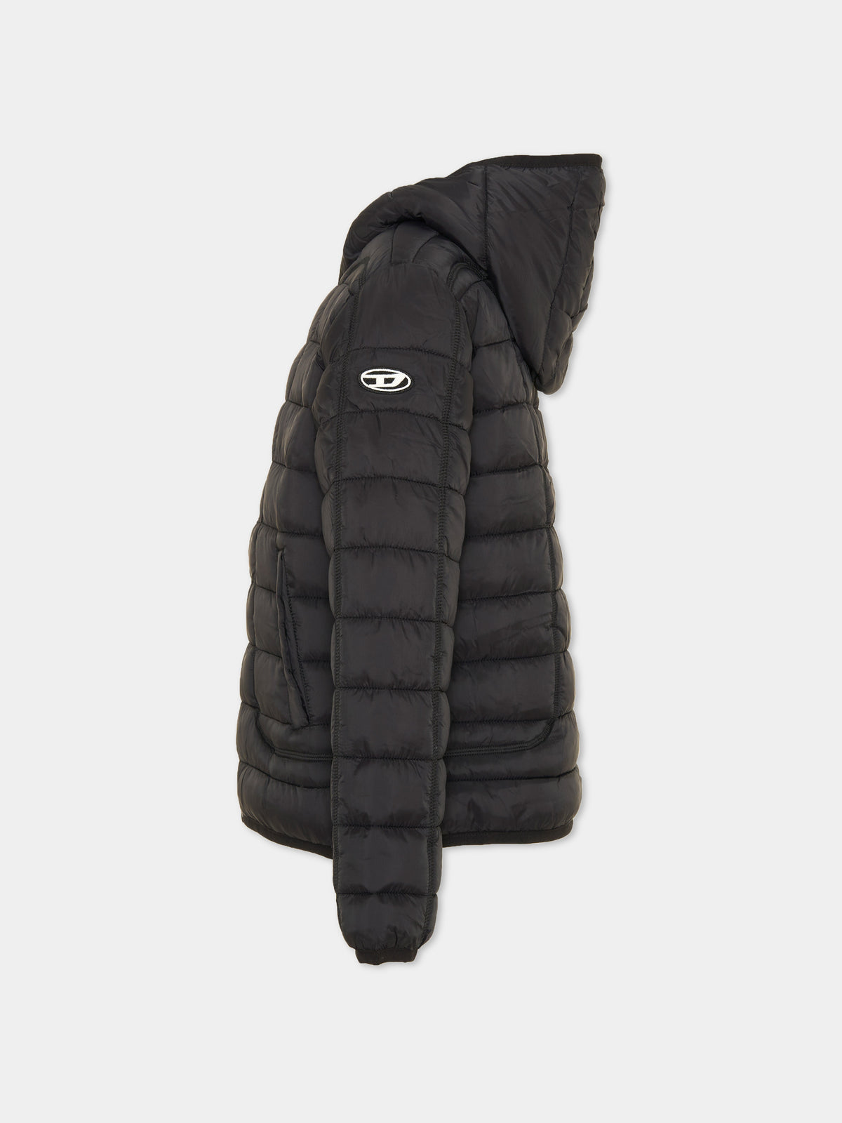 Piumino nero per bambino con cappuccio,Diesel,J02425 KXBRD K900