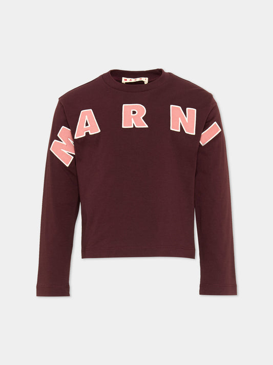 T-shirt a manica lunga bordeaux per bambina con logo,Marni Kids,M01263 M00RF 0M434