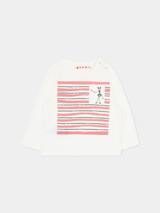 T-shirt a manica lunga avorio per neonata,Marni Kids,M01510 M00RF 0M114