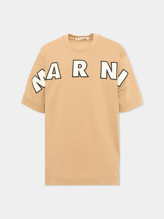 T-shirt a manica corta beige per bambini con logo,Marni Kids,M01265 M00RF 0M715